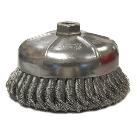 WEILER 6" Single Row Knot  Cup Brush.023" Stainless , 5/8"-11 UNC Nut 12886
